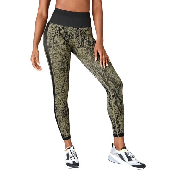 Fabletics Black & Gold Snake Print Ankle Leggings Wide Black Waistband S - Picture 1 of 12